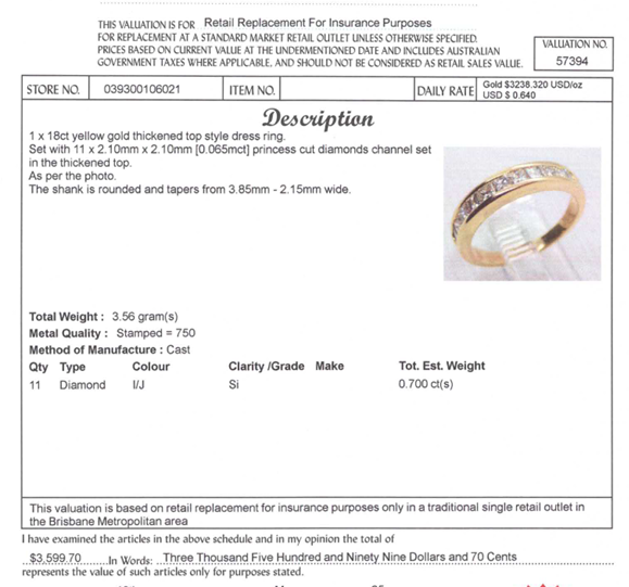 18CT YELLOW GOLD CHANNEL SET DIAMOND DRESS RING VALUED @ $3599