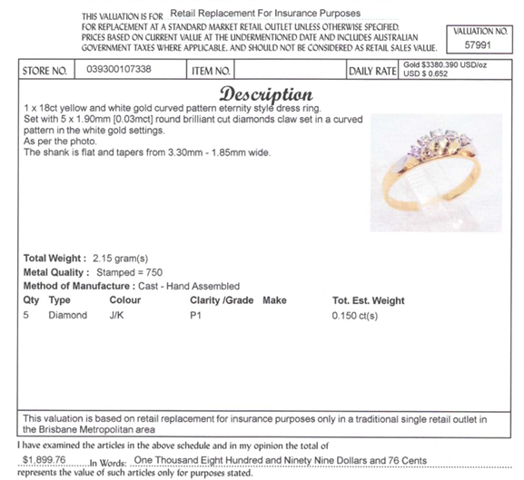 18CT YELLOW & WHITE GOLD CURVED PATTERNDIAMOND  ETERNITY RING VALUED @ $1899