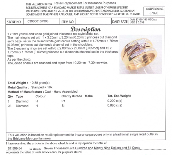 18CT YELLOW & WHITE GOLD JOINED THICKENED TOP BRIDAL SET VALUED @ $7599