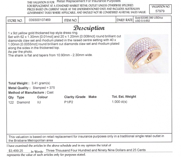 9CT YELLOW GOLD DIAMONDS SET IN THICKENED TOP DRESS RING VALUED @ $3499