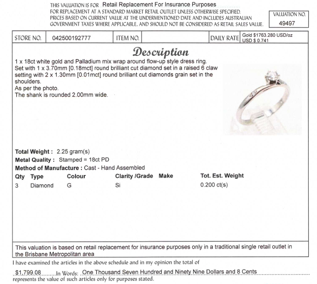 18CT WHITE GOLD & PALLADIUM DIAMOND DRESS RING VALUED @ $1799