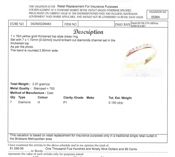 18CT YELLOW GOLD CHANNEL SET DIAMOND DRESS RING VALUED @ $1599