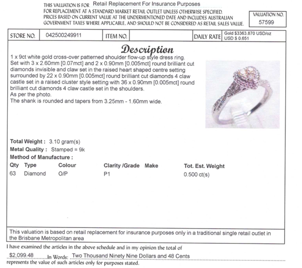 9CT WHITE GOLD CROSS OVER PATTERN DIAMOND DRESS RING VALUED @ $2099
