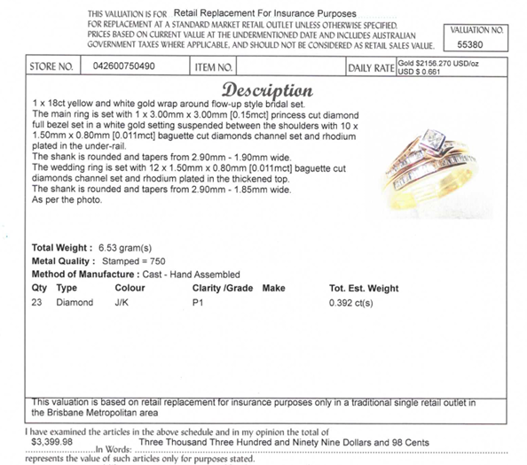 18CT YELLOW & WHITE GOLD WRAP AROUND STYLE DIAMOND BRIDAL SET VALUED @ $3399