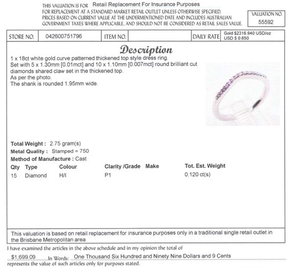 18CT WHITE GOLD CURVED PATTERN DIAMOND DRESS RING VALUED @ $1699
