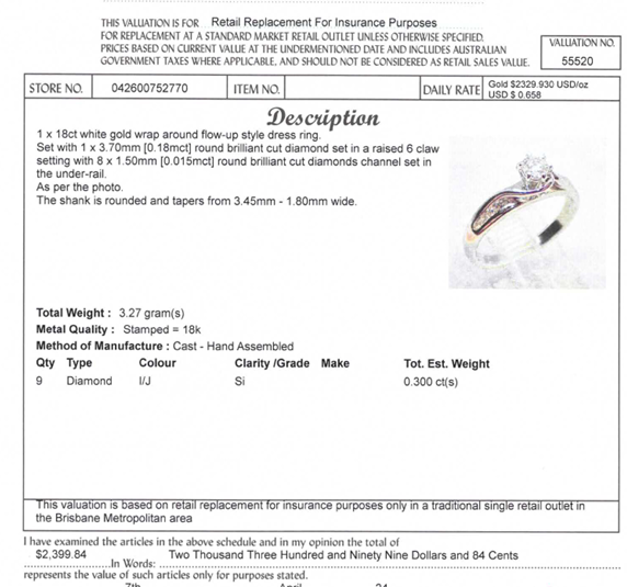 18CT WHITE GOLD WRAP AROUND STYLE DIAMOND DRESS RING VALUED @ $2399