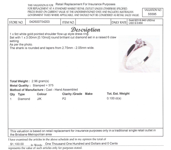 9CT WHITE GOLD POINTED SHOULDER DIAMOND DRESS RING VALUED @ $1100