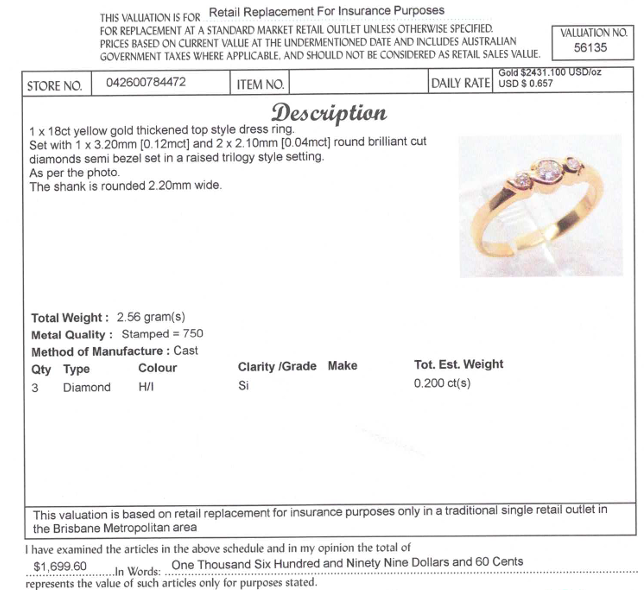 18CT YELLOW GOLD BEZEL SET DIAMOND DRESS RING VALUED @ $1699