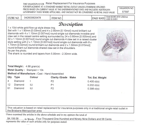10CT WHITE GOLD FLOW UP STYLE DIAMOND DRESS RING VALUED @ $4199