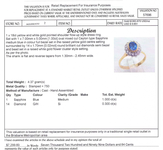 18CT YELLOW & WHITE GOLD SAPPHIRE & DIAMOND DRESS RING VALUED @ $7299
