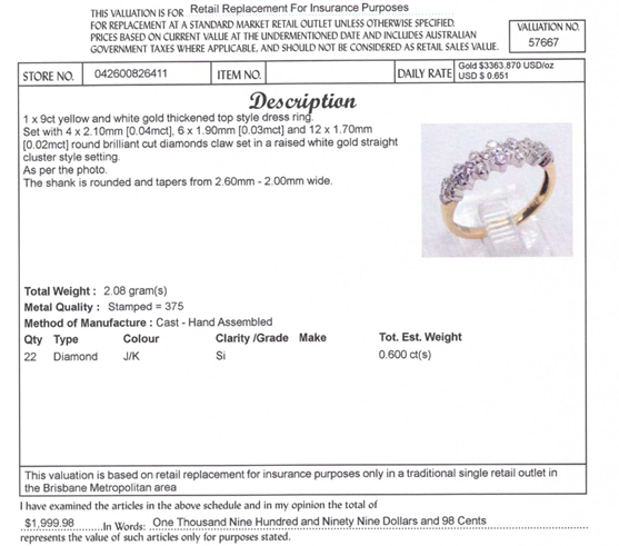 9CT YELLOW & WHITE GOLD THICKENED TOP DIAMOND DRESS RING VALUED @ $1999