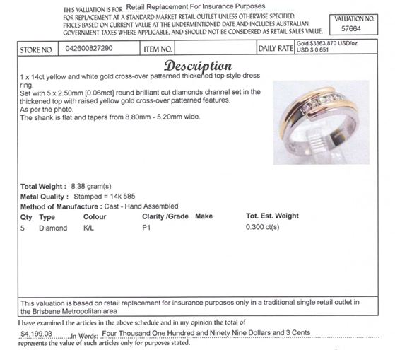 14CT YELLOW & WHITE GOLD CROSS OVER PATTERN DIAMOND DRESS RING VALUED @ $4199