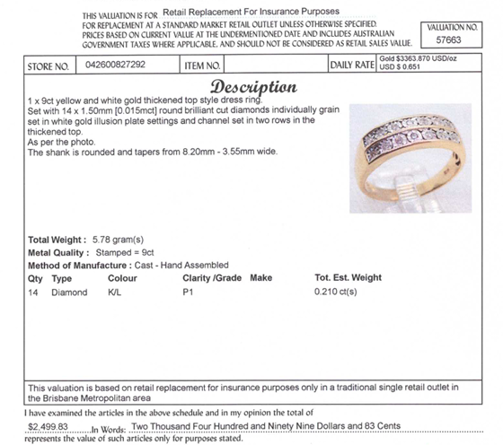 9CT YELLOW & WHITE GOLD THICKENED TOP DIAMOND DRESS RING VALUED @ $2499