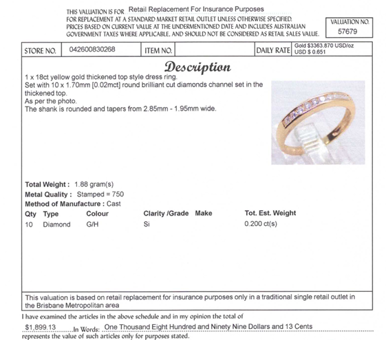18CT YELLOW GOLD CHANNEL SET DIAMOND DRESS RING VALUED @ $1899
