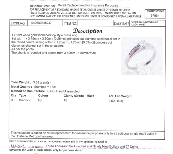 18CT WHITE GOLD THICKENED TOP STYLE DIAMOND DRESS RING VALUED @ $3699