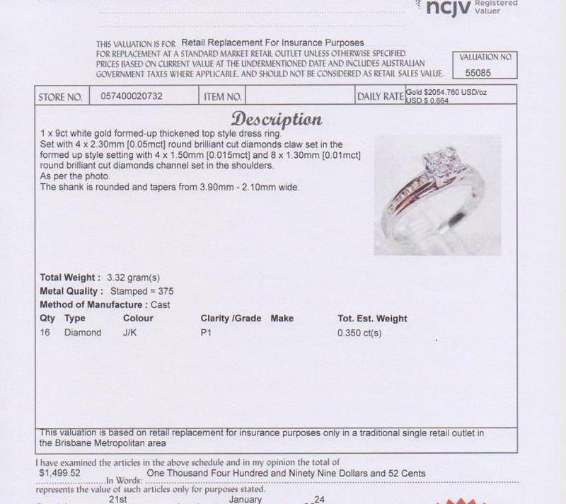 REDUCED! 9ct WHITE GOLD & DIAMOND DRESS RING TDW 0.35cts VALUED $1499