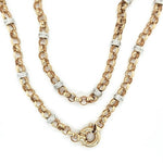 9ct GOLD 48cm LONG ROUND BELCHER LINK CHAIN WITH CZ's IN WHITE GOLD LINKS