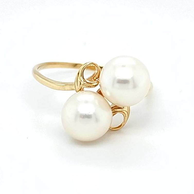 14ct YELLOW GOLD & WHITE SOUTH SEA PEARL DRESS RING VALUED $1899