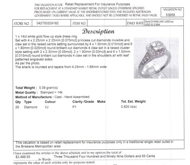 14CT WHITE GOLD FLOW UP STYLE DIAMOND DRESS RING VALUED @ $3499