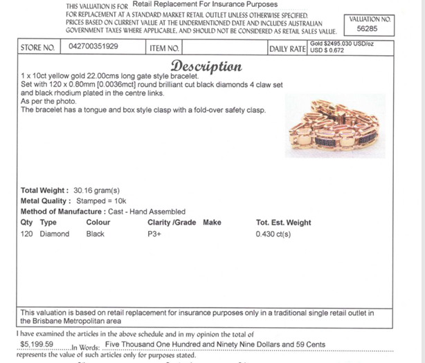 10CT YELLOW GOLD 22CM GATE STYLE DIAMOND BRACELET VALUED @ $5199