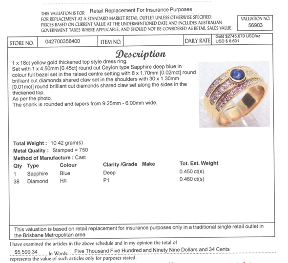 18CT YELLOW GOLD CEYLON SAPPHIRE & DIAMOND DRESS RING VALUED @ $5599