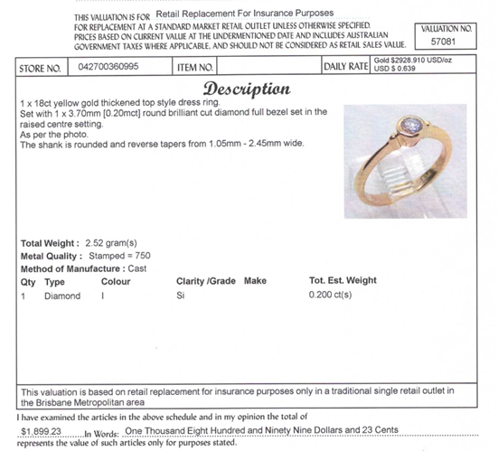 18CT YELLOW GOLD BEZEL SET DIAMOND DRESS RING VALUED @ $1899