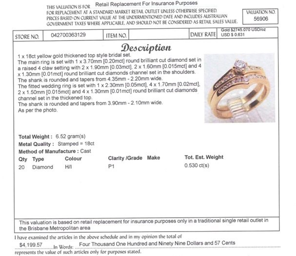 18CT YELLOW GOLD THICKENED TOP DIAMOND BRIDAL SET VALUED @ $4199