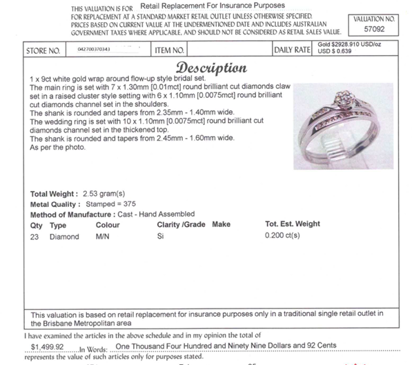 9CT WHITE GOLD WRAP AROUND STYLE BRIDAL SET VALUED @ $1499