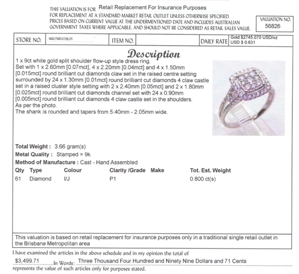 9CT WHITE GOLD SPLIT SHOULDER DIAMOND DRESS RING VALUED @ $3499
