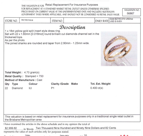 18CT YELLOW GOLD SPLIT INSERT STYLE DIAMOND DRESS RING VALUED @ $2999