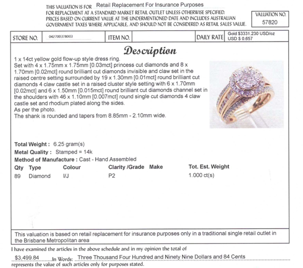 14CT YELLOW GOLD DIAMOND DRESS RING VALUED @ $3799