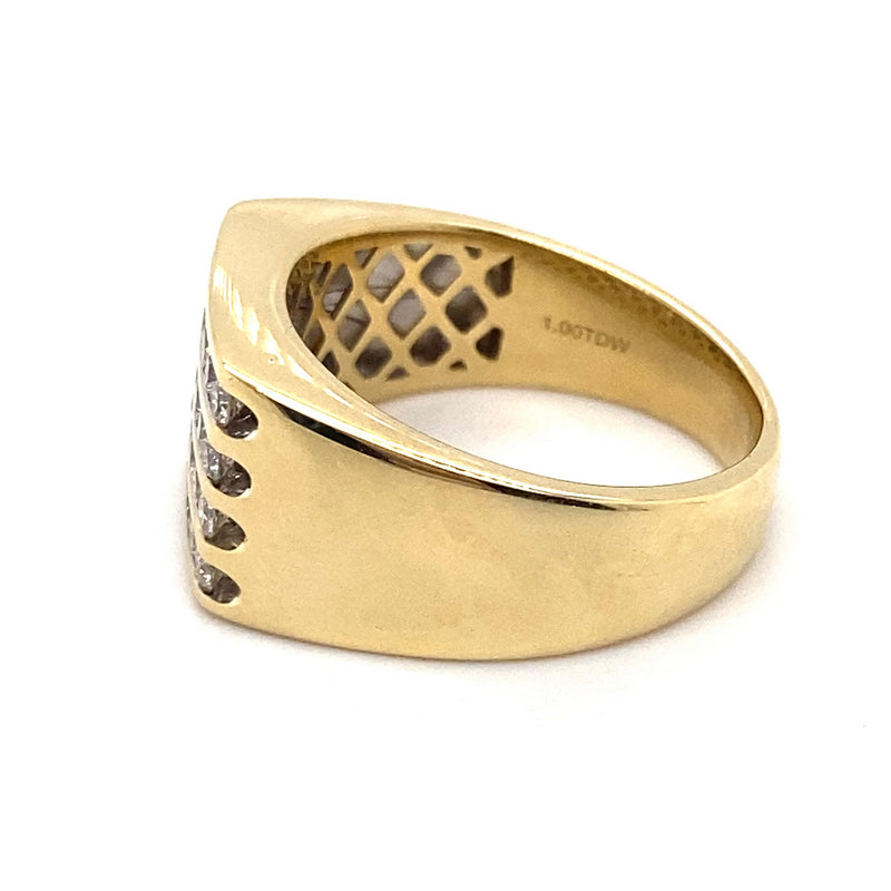 10CT YELLOW GOLD THICKENED TOP MENS DIAMOND DRESS RING VALUED @ $3499