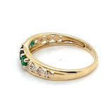 9CT YELLOW GOLD SYNTHETIC EMERALD & DIAMOND DRESS RING