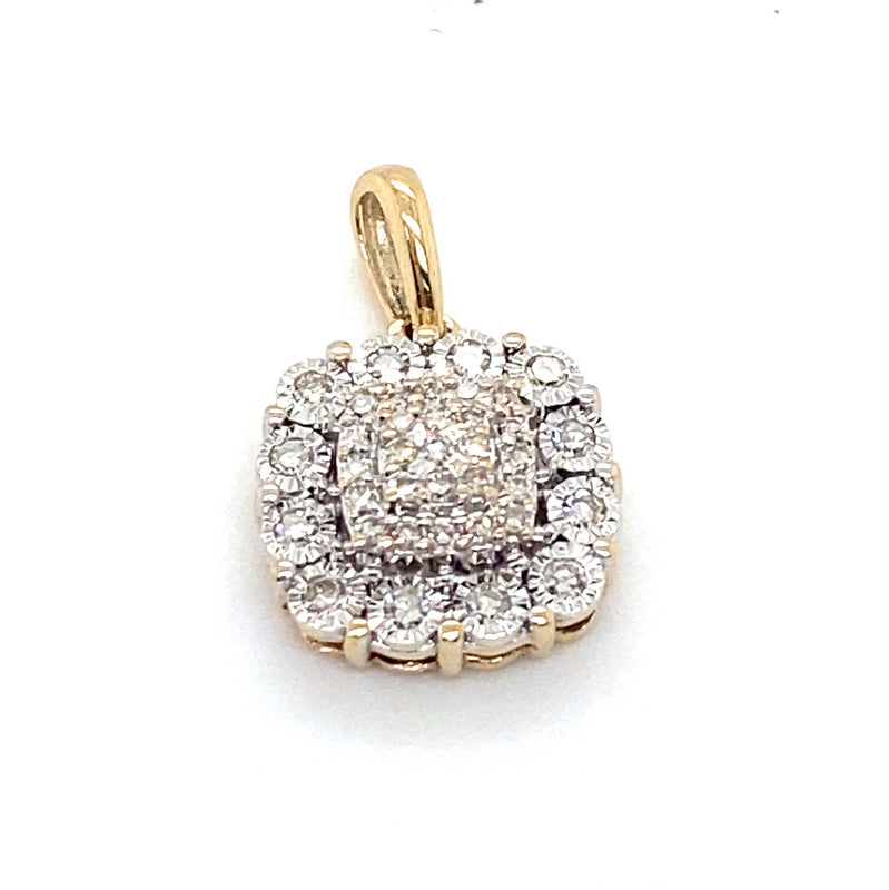 9CT YELLOW & WHITE GOLD DIAMONDS SET IN CLUSTER PENDANT