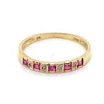 9CT YELLOW GOLD NATURAL RUBIES & DIAMOND DRESS RING