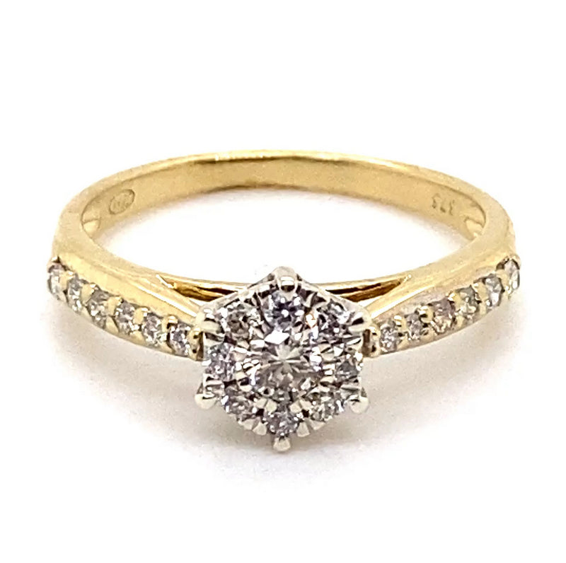 9CT YELLOW & WHITE GOLD FLOW UP STYLE DIAMOND DRESS RING VALUED @ $2099