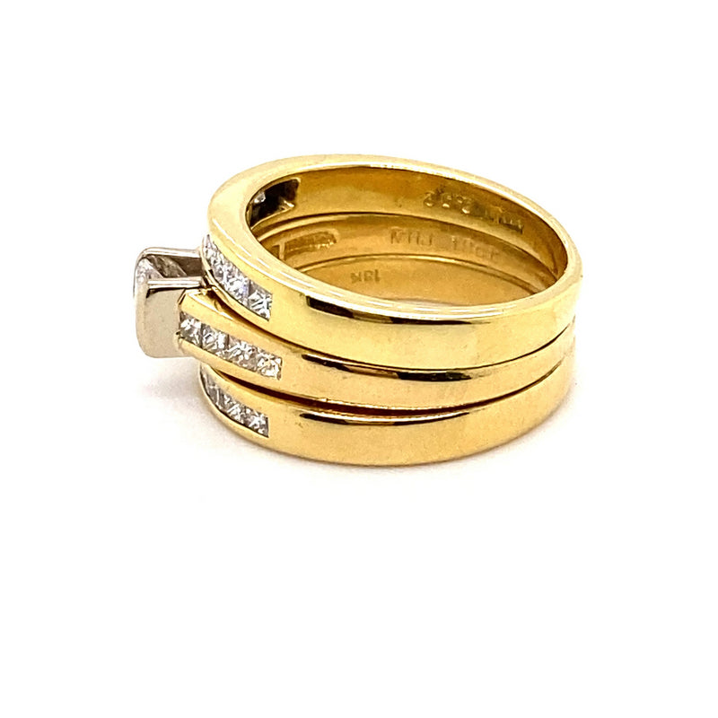 18CT YELLOW & WHITE GOLD JOINED THICKENED TOP BRIDAL SET VALUED @ $7599