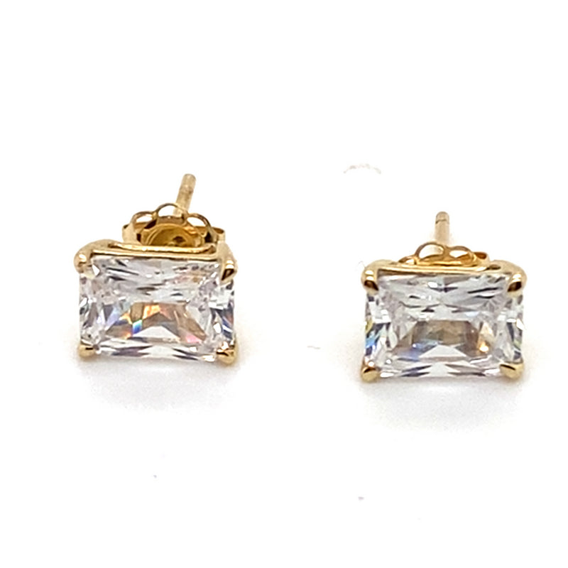 9CT YELLOW GOLD EMERALD CUT CUBIC ZIRCONIAS STUD EARRINGS