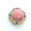 9CT YELLOW GOLD SQUARE CABOCHON CUT PINK OPAL PENDANT VALUED @ $2499
