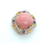 9CT YELLOW GOLD SQUARE CABOCHON CUT PINK OPAL PENDANT VALUED @ $2499