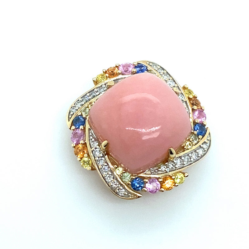 9CT YELLOW GOLD SQUARE CABOCHON CUT PINK OPAL PENDANT VALUED @ $2499