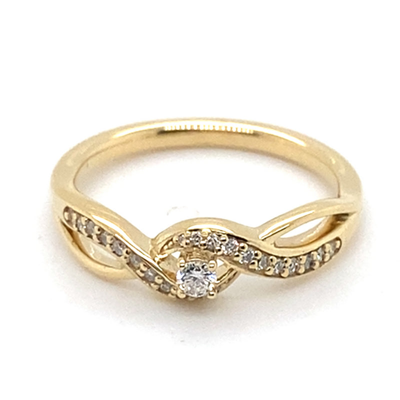 10CT YELLOW GOLD DIAMONDS SET IN CROSS OVER PATTERN DRESS RING