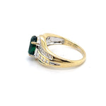 9CT YELLOW GOLD SYNTHETIC EMERALD & DIAMOND DRESS RING