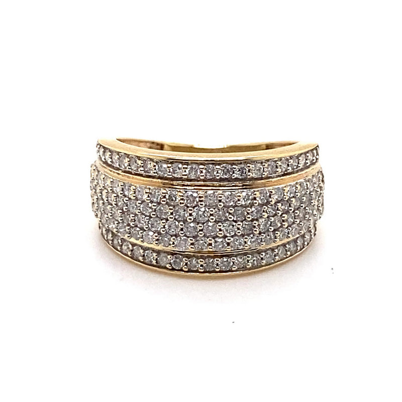 9CT YELLOW GOLD DIAMONDS SET IN THICKENED TOP DRESS RING VALUED @ $3499