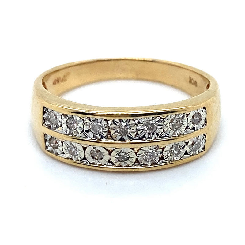 9CT YELLOW & WHITE GOLD THICKENED TOP DIAMOND DRESS RING VALUED @ $2499