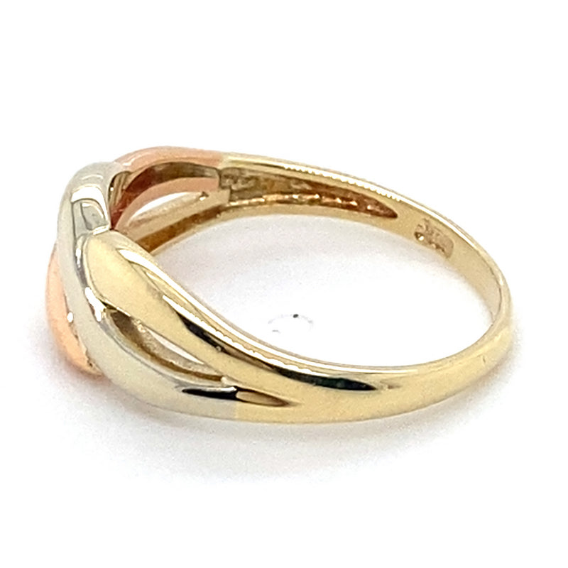 9CT MULTI TONE GOLD CROSS OVER PATTERN DRESS RING