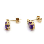 9CT YELLOW GOLD AMETHYST & DIAMOND SET IN DROP STYLE EARRING