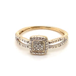 9CT YELLOW GOLD DIAMONDS SET IN CLUSTER & SPLIT SHOULDER DRESS RING