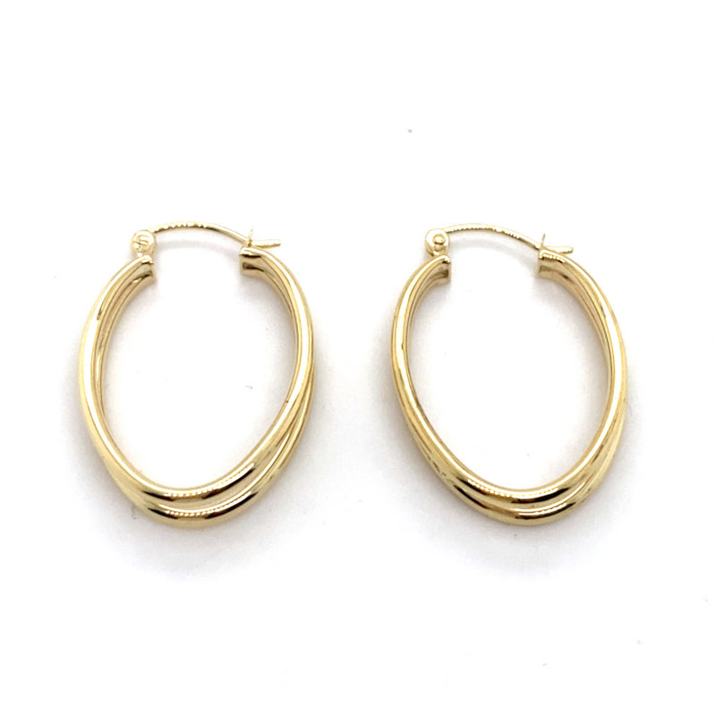 9CT YELLOW GOLD OVAL DOUBLE HOOP EARRINGS