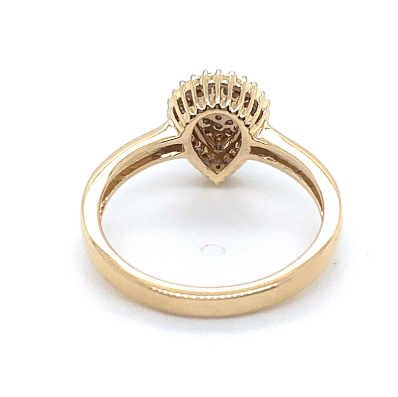 9CT YELLOW DIAMONDS CLUSTER SET IN TEAR DROP STYLE DRESS RING